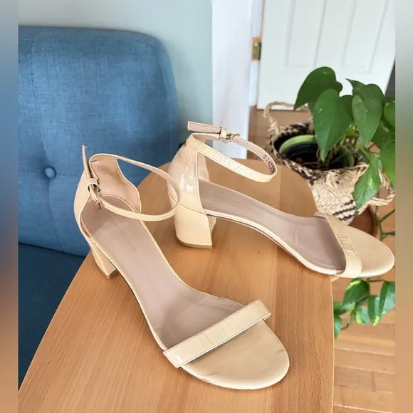 Stuart Weitzman Nudistcurve 75 Nude Patent Block Heel Sandals Sz 8 - Picture 3 of 8